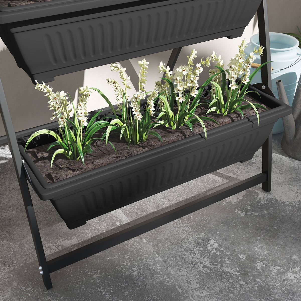 Raised Garden Bed, 4 Tier Vertical Garden Planter Set, 4 Outdoor Planter Boxes with Stand, Self Draining Design Elevated Garden for Vegetable, Flowers & Herbs, Black