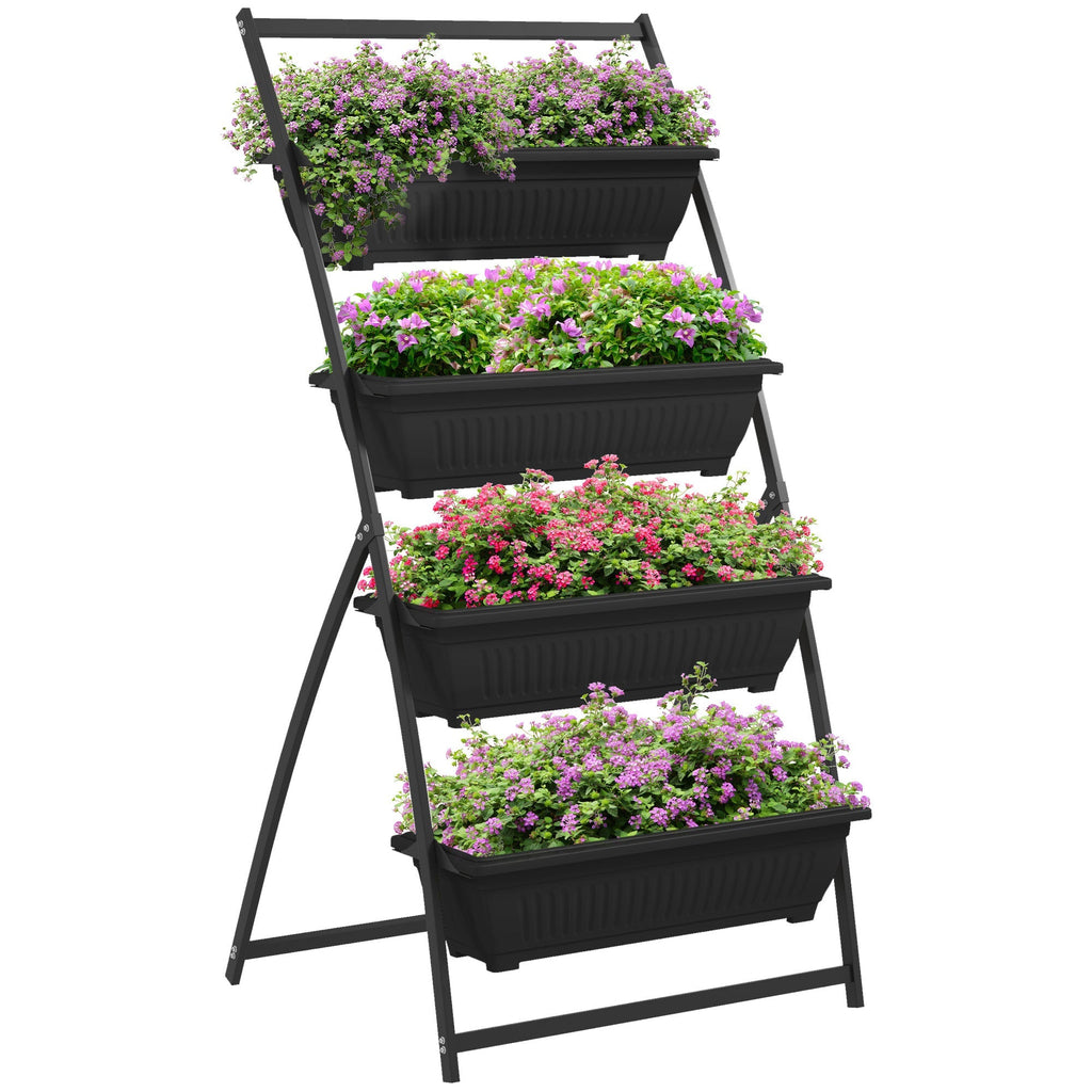 Raised Garden Bed, 4 Tier Vertical Garden Planter Set, 4 Outdoor Planter Boxes with Stand, Self Draining Design Elevated Garden for Vegetable, Flowers & Herbs, Black