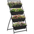 Raised Garden Bed, 4 Tier Vertical Garden Planter Set, 4 Outdoor Planter Boxes with Stand, Self Draining Design Elevated Garden for Vegetable, Flowers & Herbs, Black