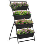Raised Garden Bed, 4 Tier Vertical Garden Planter Set, 4 Outdoor Planter Boxes with Stand, Self Draining Design Elevated Garden for Vegetable, Flowers & Herbs, Black