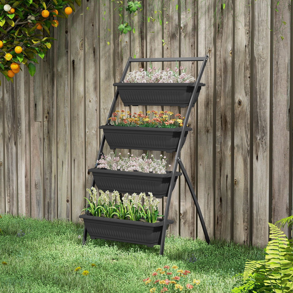 Raised Garden Bed, 4 Tier Vertical Garden Planter Set, 4 Outdoor Planter Boxes with Stand, Self Draining Design Elevated Garden for Vegetable, Flowers & Herbs, Black