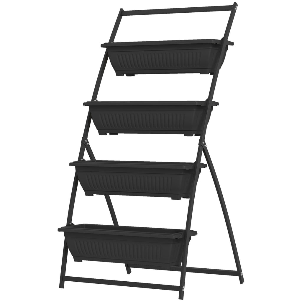 Raised Garden Bed, 4 Tier Vertical Garden Planter Set, 4 Outdoor Planter Boxes with Stand, Self Draining Design Elevated Garden for Vegetable, Flowers & Herbs, Black