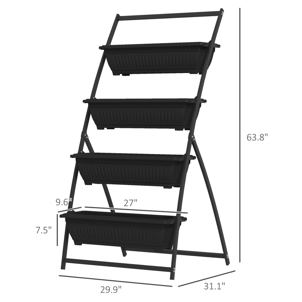 Raised Garden Bed, 4 Tier Vertical Garden Planter Set, 4 Outdoor Planter Boxes with Stand, Self Draining Design Elevated Garden for Vegetable, Flowers & Herbs, Black