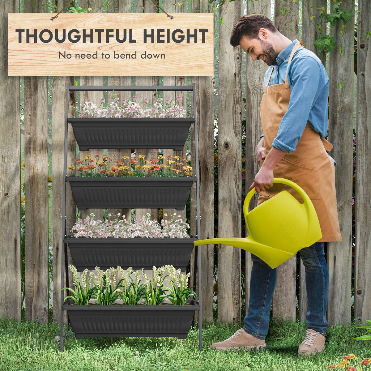 Raised Garden Bed, 4 Tier Vertical Garden Planter Set, 4 Outdoor Planter Boxes with Stand, Self Draining Design Elevated Garden for Vegetable, Flowers & Herbs, Black