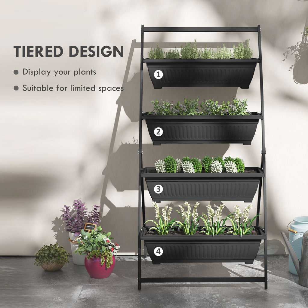 Raised Garden Bed, 4 Tier Vertical Garden Planter Set, 4 Outdoor Planter Boxes with Stand, Self Draining Design Elevated Garden for Vegetable, Flowers & Herbs, Black