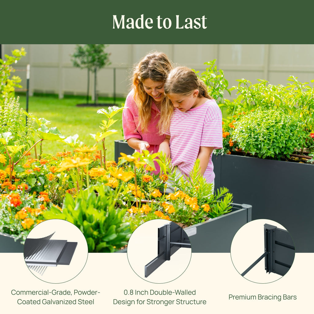 32" Extra Tall Modern Pro 42" x 83" Metal Raised Garden Bed - With Intermediate Floor