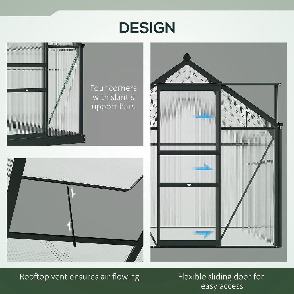 6' x 6' Polycarbonate Greenhouse with Rain Gutter and Roof Vent for Outdoor Garden, Gray
