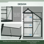 6' x 6' Polycarbonate Greenhouse with Rain Gutter and Roof Vent for Outdoor Garden, Gray