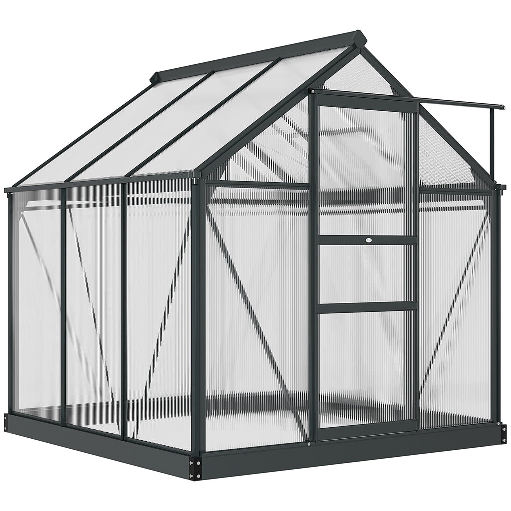 6' x 6' Polycarbonate Greenhouse with Rain Gutter and Roof Vent for Outdoor Garden, Gray