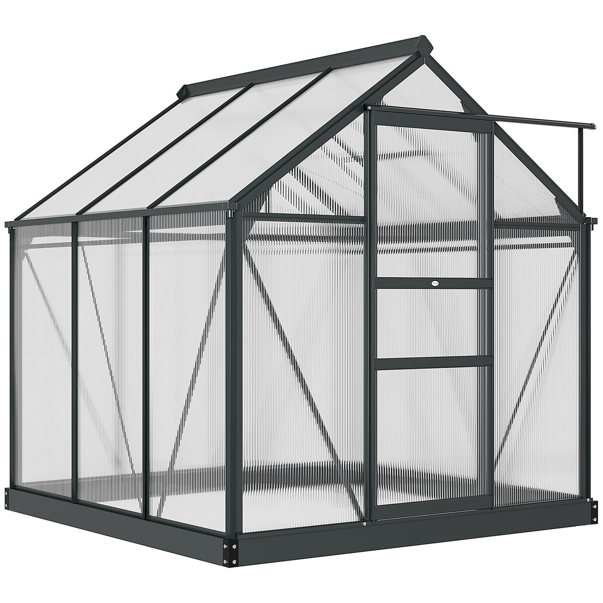 6' x 6' Polycarbonate Greenhouse with Rain Gutter and Roof Vent for Outdoor Garden, Gray