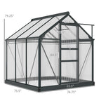 6' x 6' Polycarbonate Greenhouse with Rain Gutter and Roof Vent for Outdoor Garden, Gray