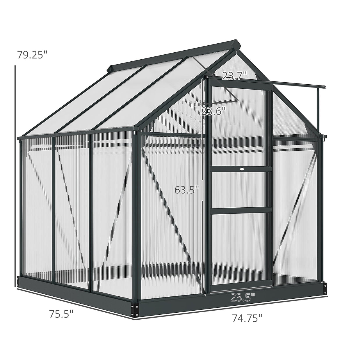 6' x 6' Polycarbonate Greenhouse with Rain Gutter and Roof Vent for Outdoor Garden, Gray