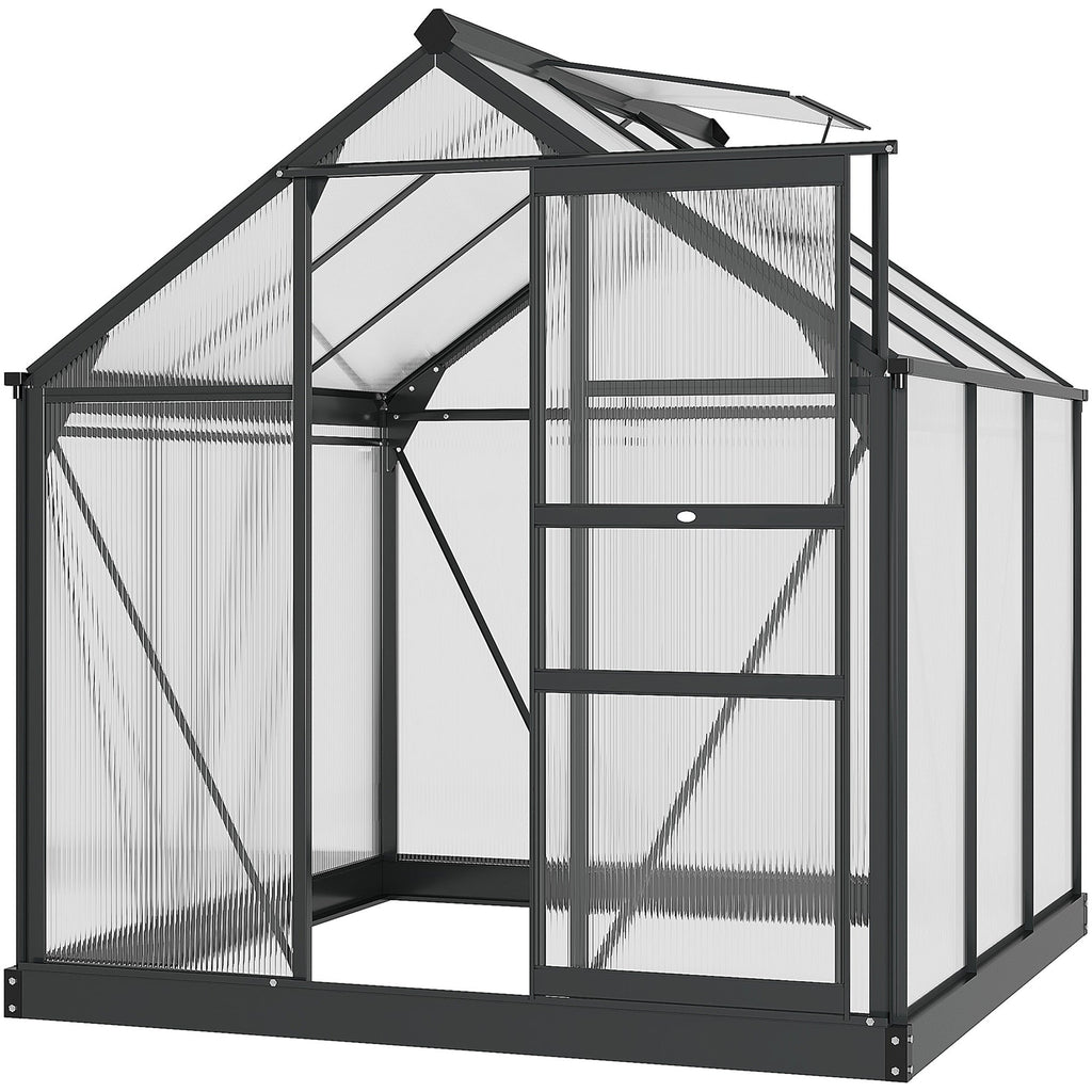 6' x 6' Polycarbonate Greenhouse with Rain Gutter and Roof Vent for Outdoor Garden, Gray