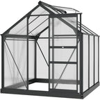 6' x 6' Polycarbonate Greenhouse with Rain Gutter and Roof Vent for Outdoor Garden, Gray