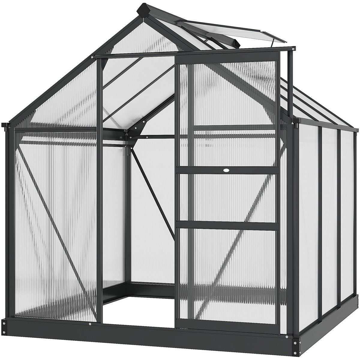 6' x 6' Polycarbonate Greenhouse with Rain Gutter and Roof Vent for Outdoor Garden, Gray