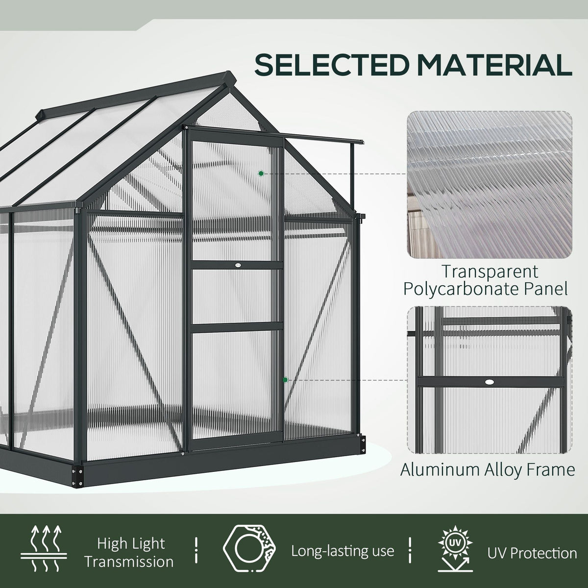 6' x 6' Polycarbonate Greenhouse with Rain Gutter and Roof Vent for Outdoor Garden, Gray