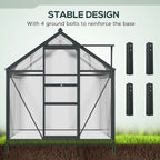 6' x 6' Polycarbonate Greenhouse with Rain Gutter and Roof Vent for Outdoor Garden, Gray