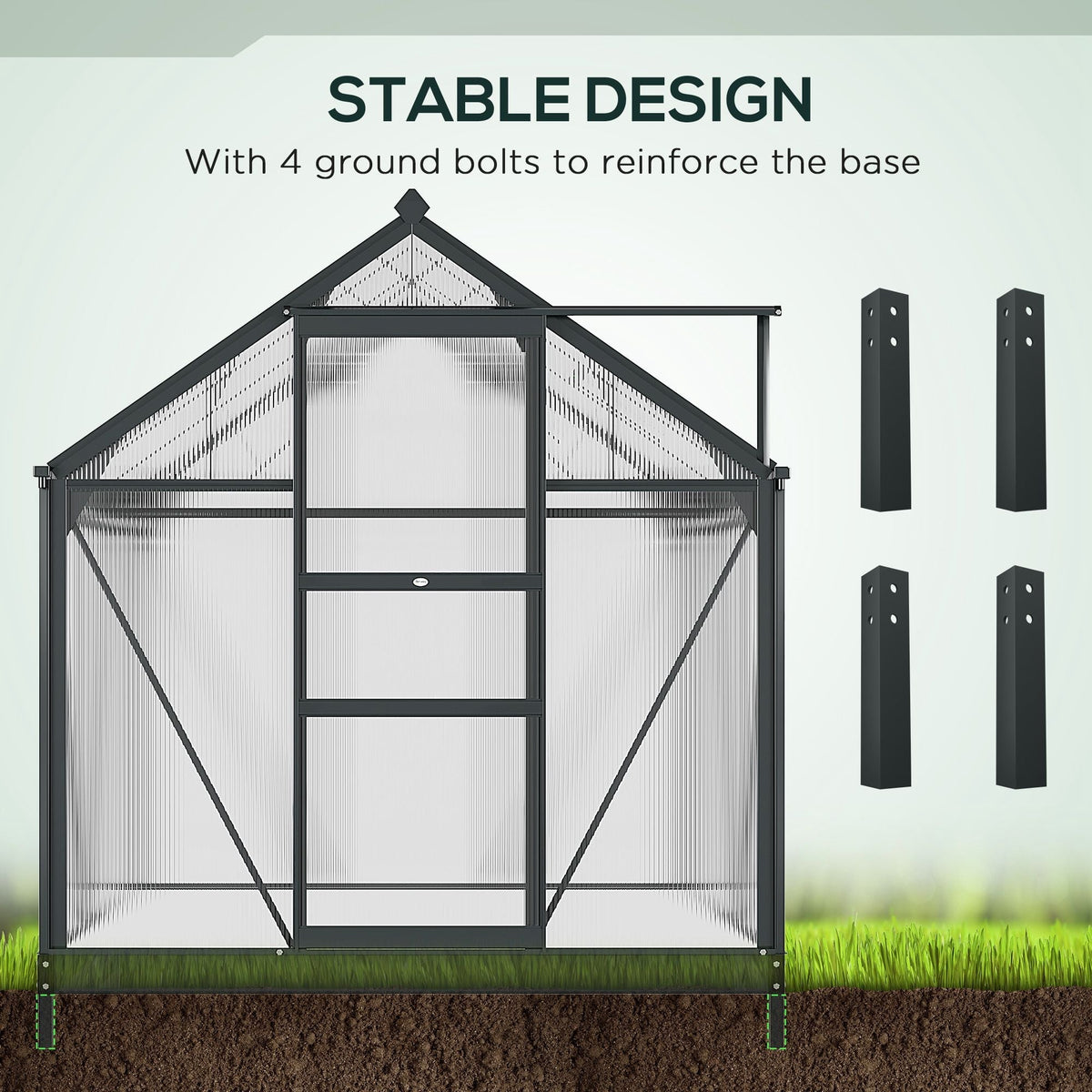 6' x 6' Polycarbonate Greenhouse with Rain Gutter and Roof Vent for Outdoor Garden, Gray