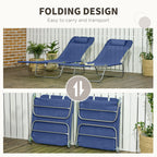 2-Piece Folding Sun Loungers with Reclining Back, Breathable Mesh & Headrest, Dark Blue