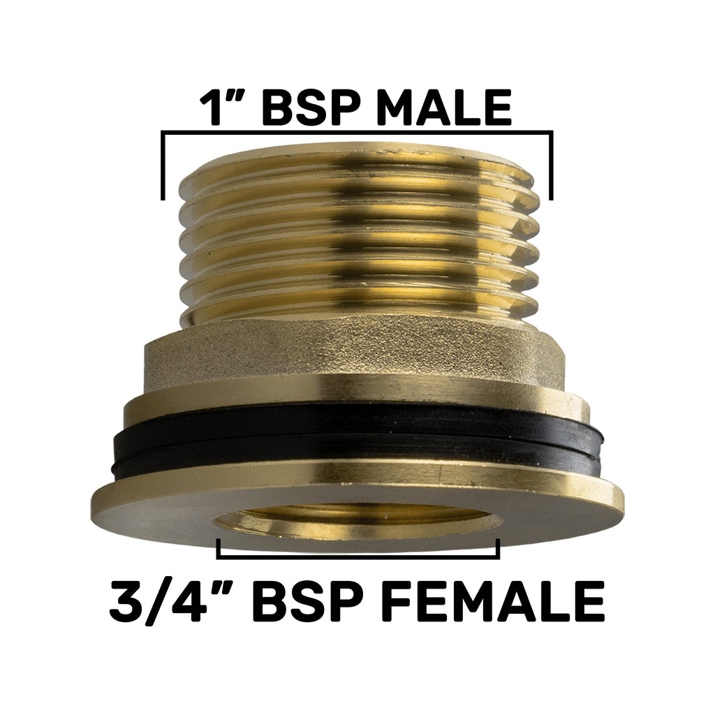 Water Butt Brass 1" BSP Male - 3/4" BSP Female and Drill Bit