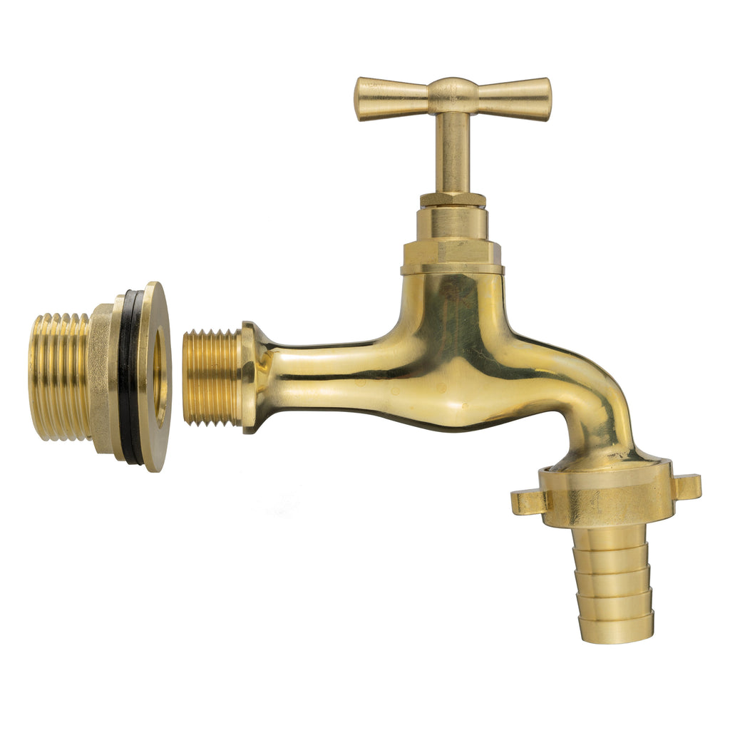 Water Butt Brass Kit 3/4" with 13mm Barbed Polished Brass Tap and Drill Bit