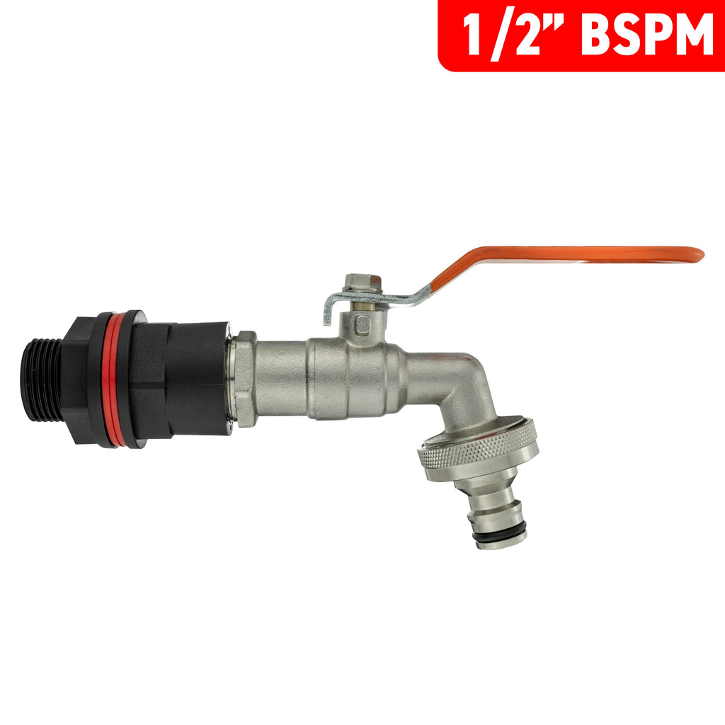 Water Butt Kit 1/2" with Quick Connect Lever Tap and Drill Bit