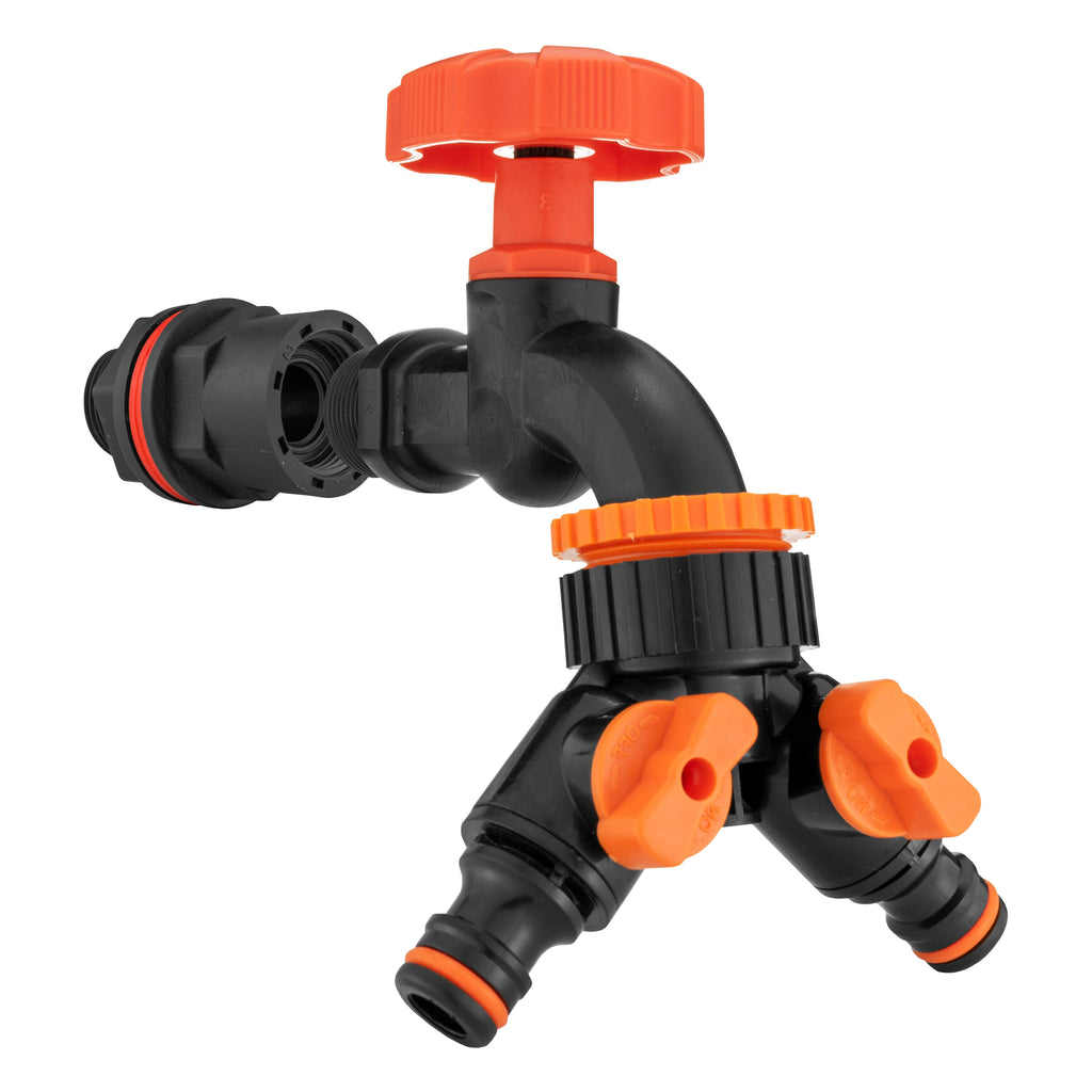 Water Butt Kit 1/2" with Black Dial Tap + Two-Way Splitter and Drill Bit