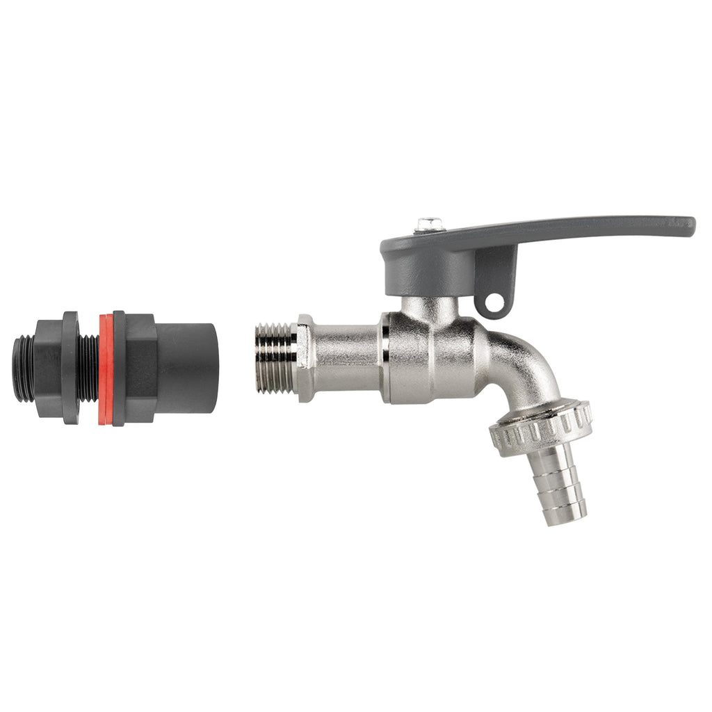 Water Butt Kit 1/2" with Lever Tap Hose Barb and Side Lock and Drill Bit
