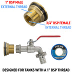 Water Butt Brass Kit 1" with Barbed Lever Tap