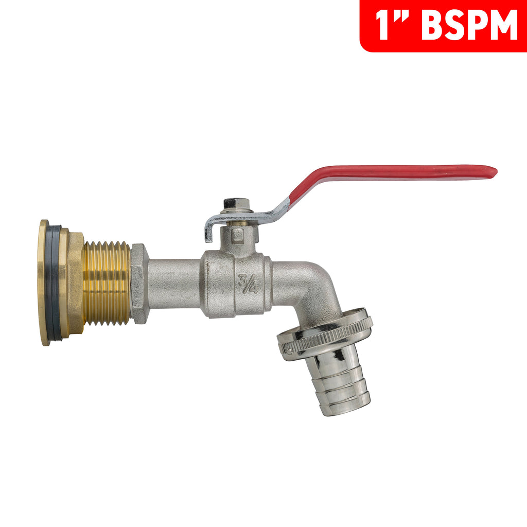 Water Butt Brass Kit 1" with Barbed Lever Tap