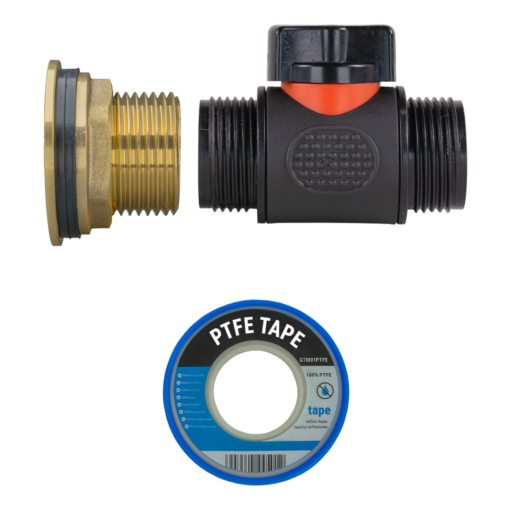 Water Butt Brass Kit 1" with 3/4" BSP In-Line Valve
