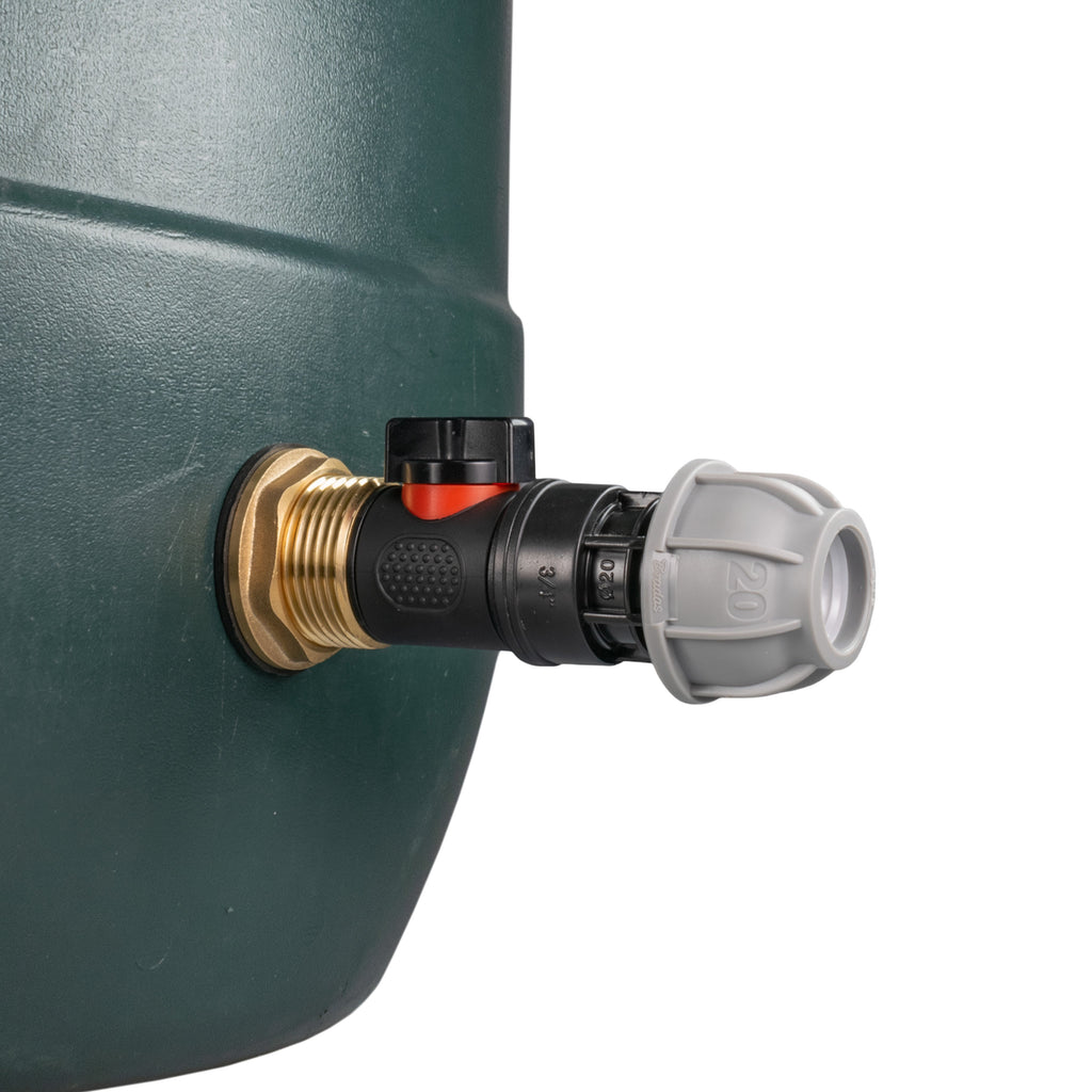 Water Butt Brass Kit 1" with In-Line Valve + 20mm MDPE