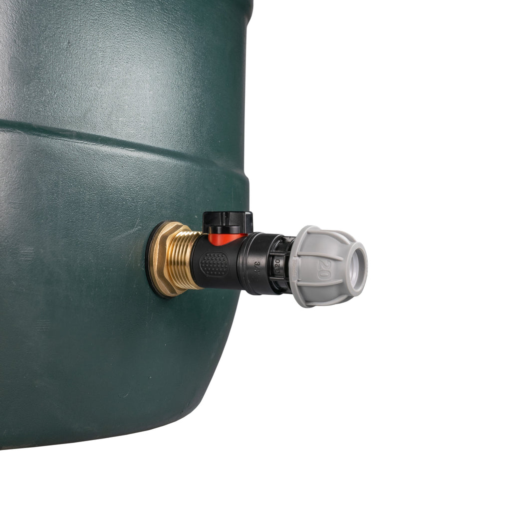 Water Butt Brass Kit 1" with In-Line Valve + 20mm MDPE