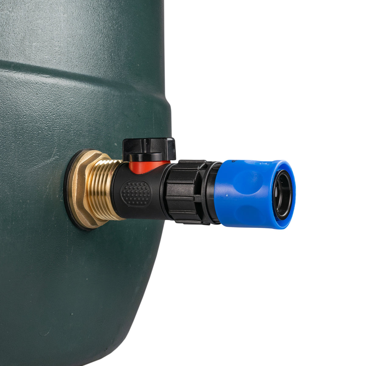 Water Butt Brass Kit 1" with In-Line Valve + Female Quick Connector Blue