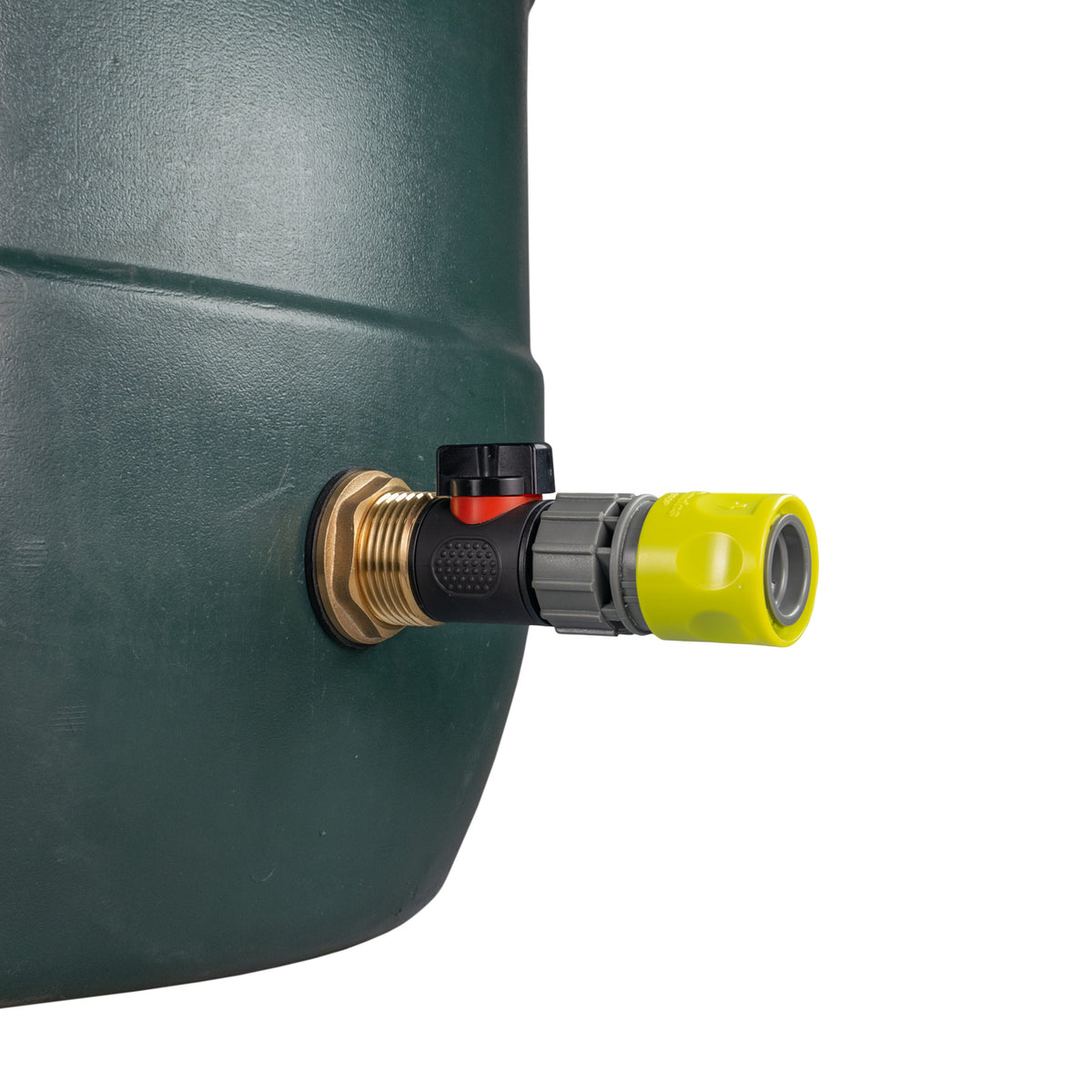 Water Butt Brass Kit 1" with In-Line Valve + Female Quick Connector Lime
