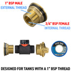 Water Butt Brass Kit 1" with In-Line Valve + Geka and Drill Bit