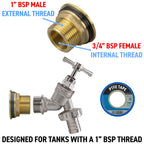 Water Butt Brass Kit 1" with Nickel Plated Barbed Tap and Drill Bit