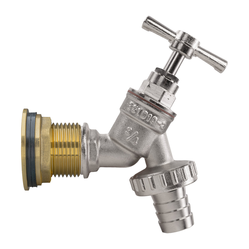 Water Butt Brass Kit 1" with Nickel Plated Barbed Tap and Drill Bit
