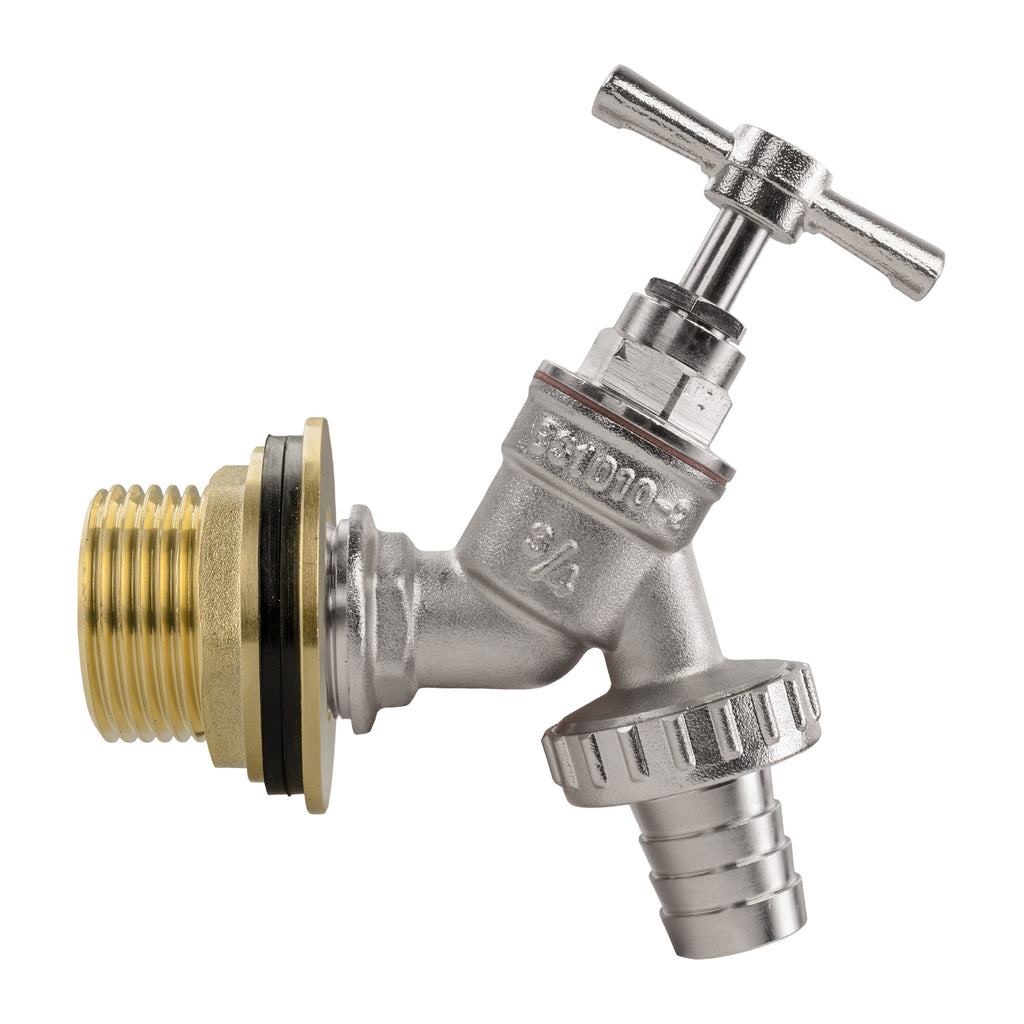 Water Butt Brass Kit 1" with Nickel Plated Barbed Tap and Drill Bit