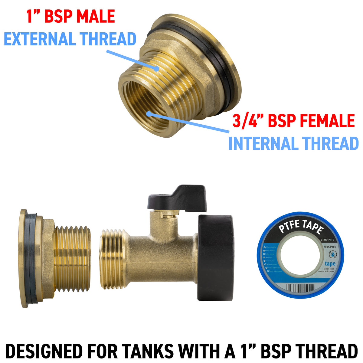 Water Butt Brass Kit 1" with Brass Valve