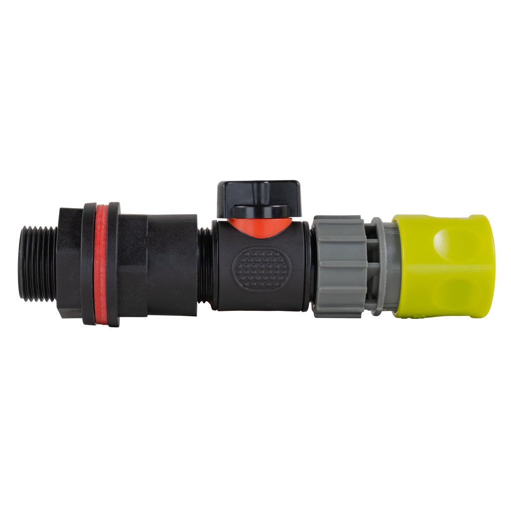 Water Butt Kit 3/4" with In-Line Valve + Female Quick Connector Lime and Drill Bit