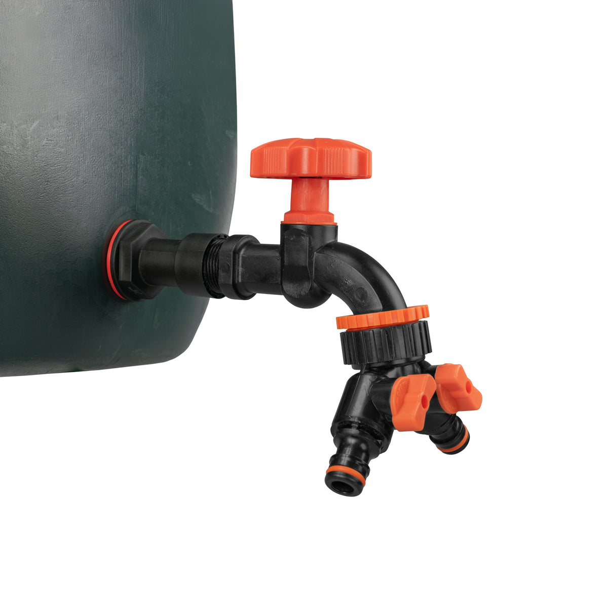 Water Butt Extension Kit 1/2" with Black Dial Tap + Two-Way Splitter and Drill Bit