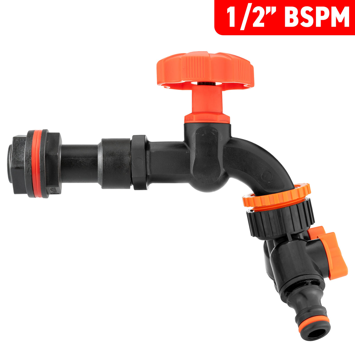 Water Butt Extension Kit 1/2" with Black Dial Tap + Two-Way Splitter and Drill Bit