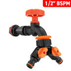 Water Butt Extension Kit 1/2" with Black Dial Tap + Two-Way Splitter and Drill Bit