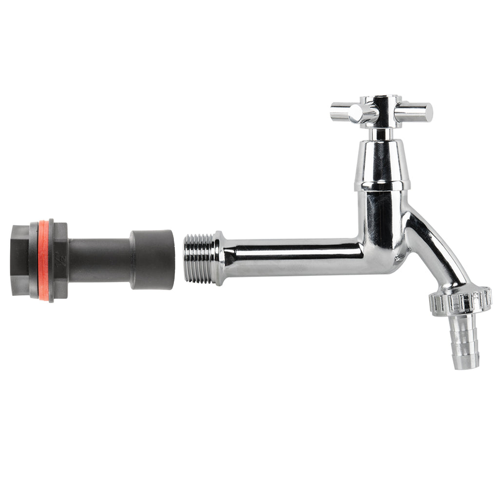 Water Butt Extension Kit 1/2" with Extended Brass Chrome Tap 1/2" Barb