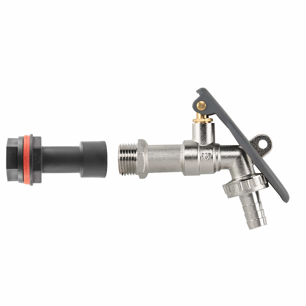 Water Butt Extension Kit 1/2" with Lever Tap Hose Barb and Lever Lock and Drill Bit