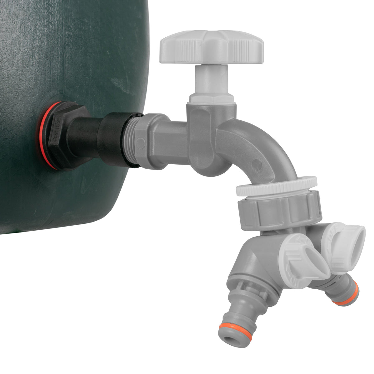 Water Butt Extension Kit 3/4" with Grey Dial Tap + Two-Way Splitter and Drill Bit