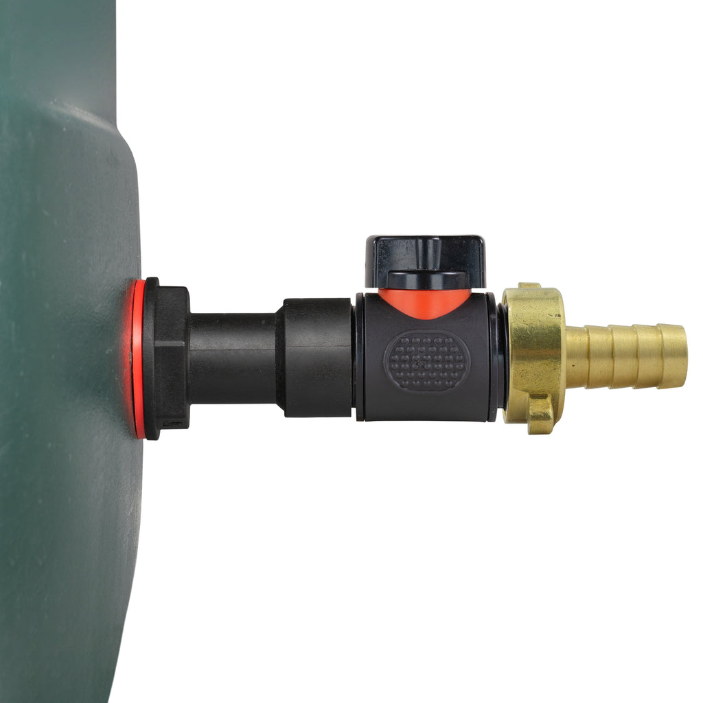 Water Butt Extension Kit 3/4" with In-Line Valve + Brass 1/2" Barb and Drill Bit