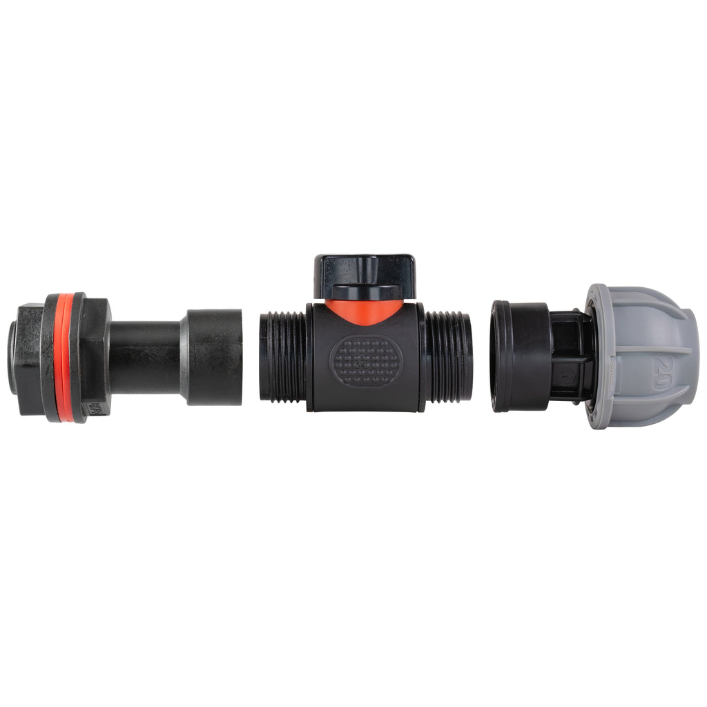 Water Butt Extension Kit 3/4" with In-Line Valve + 20mm MDPE and Drill Bit