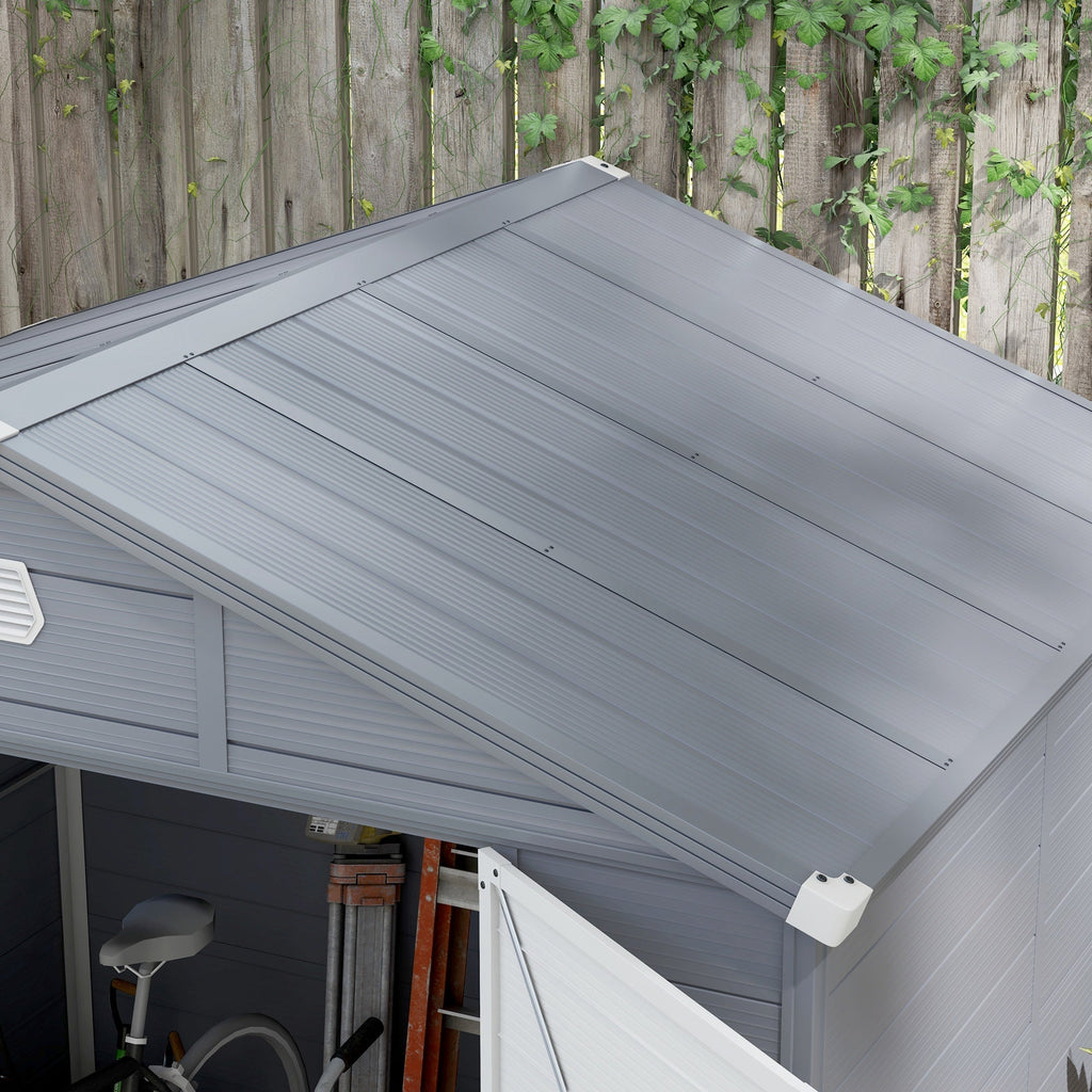 8 x 6ft Plastic Garden Storage Shed w/ Foundation Kit, Ventilation Slots & Lockable Door, Grey